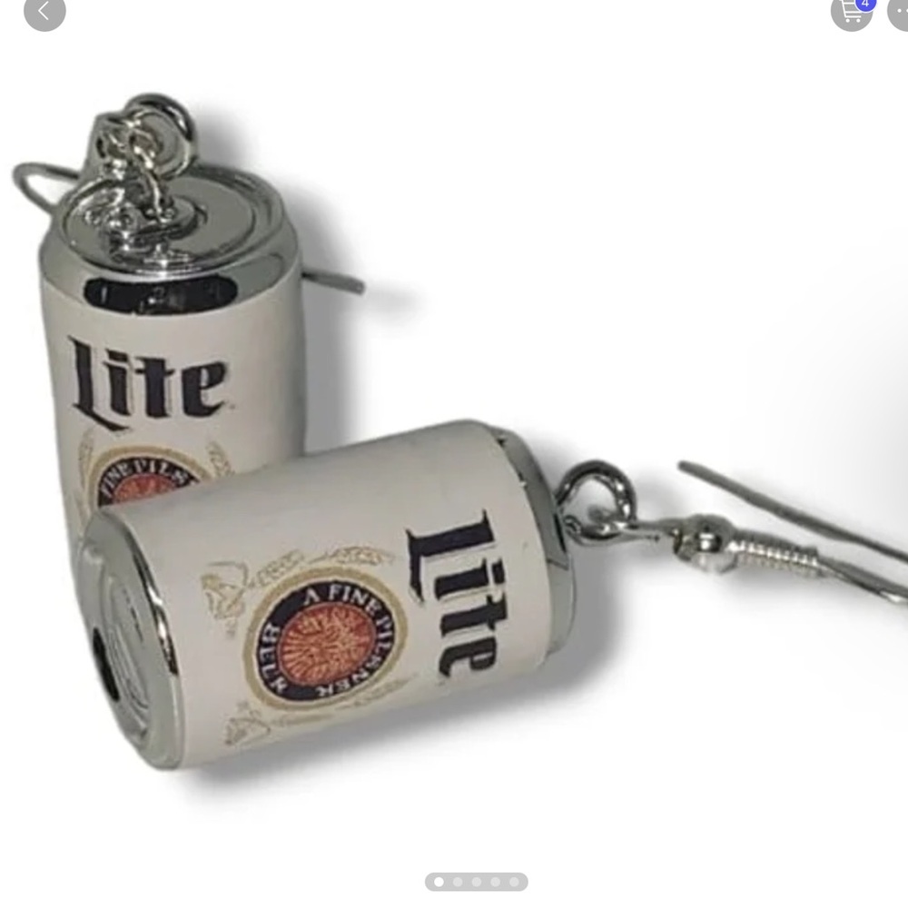 Miller Lite white color drop earrings miniature cans  Funny Gag gift